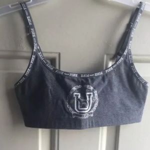 Victoria’s Secret PINK University of Pink Logo Sports Bra Gray Size XS NWOT